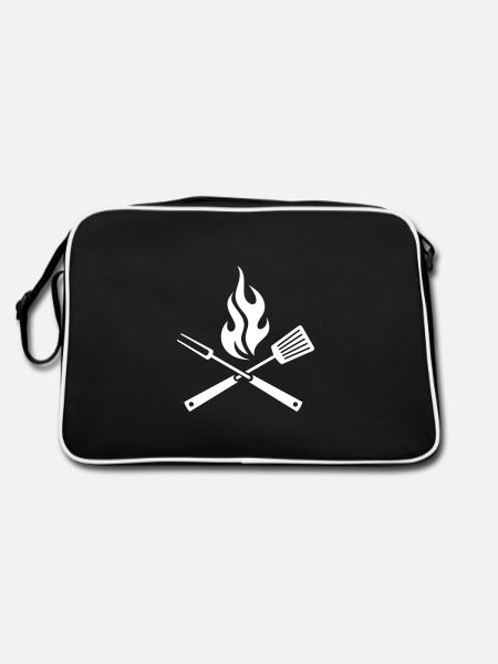 GRILL, GRILLWERKZEUG MIT FLAMME - Retro Tasche - Schwarz/Weiß - Hinten