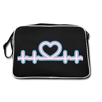 Transgender Pride Heartbeat - Retro Tasche - Schwarz/Weiß - Hinten