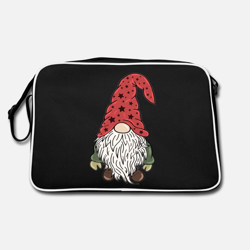 Vintage Gnom Weihnachts Wichtel - Retro Tasche - Schwarz/Weiß