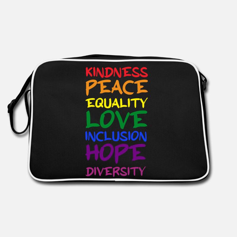 Freundlichkeit, Frieden, Inklusion, Hoffnung, Regenbogen, schwul, lesbisch Retro Tasche