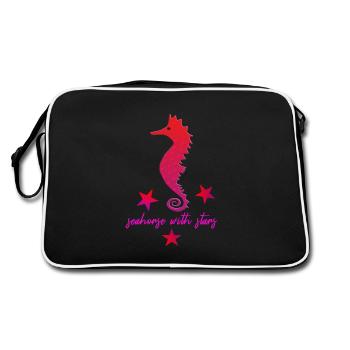 rotes Seepferdchen mit Sternchen pink - Retro Tasche - Schwarz/Weiß - Hinten
