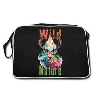 Cerf Bois Animal Forêt Nature sauvage Montagnes Nature sauvage - Sac Retro - noir/blanc - Dos