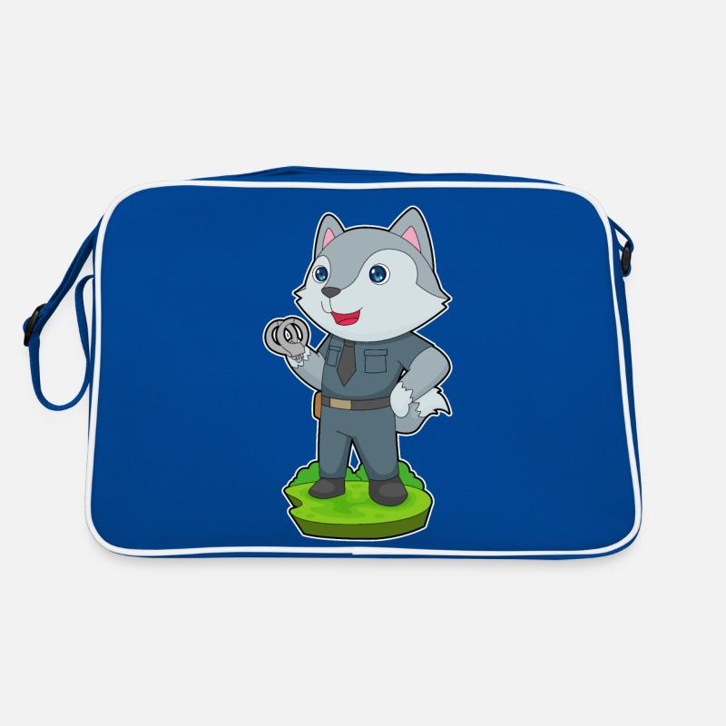 Wolf Polizist Handschellen Polizei Retro Tasche