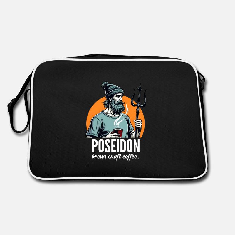 Poseidon also brews Craft Coffee! - Retro Tasche - Schwarz/Weiß