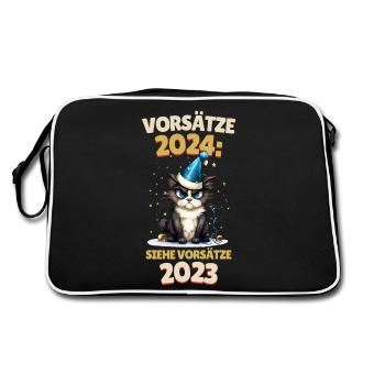 New Year's Resolutions 2024 Cat See 2023 Funny - Retro Bag - black/white - Back