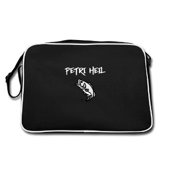 Petri Heil - Angler & Fischer Shirt - Retro Tasche - Schwarz/Weiß - Hinten