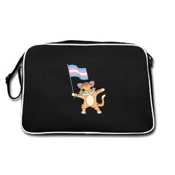 Trans Cat Transgender Flag LGBT+ Pride Kitty Gay - Retro Bag - black/white - Back