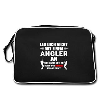 Leg dich nicht mit einem Angler an - Retro Tasche - Schwarz/Weiß - Hinten