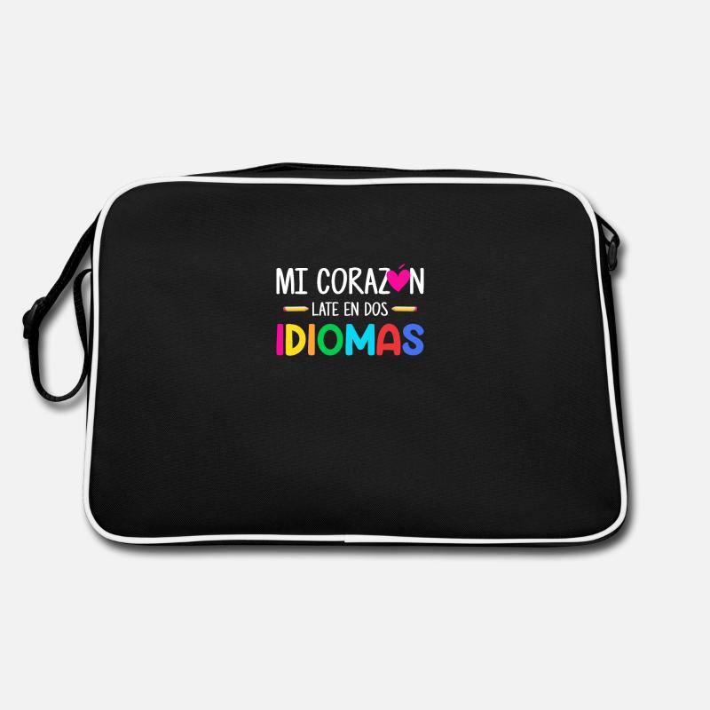 Mi corazon late en dos idiomas, bilingual Spanish - Retro Bag - black/white