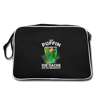 Nur Puffin Schenkt dir die Kacke die du brauchst - Retro Tasche - Schwarz/Weiß - Hinten