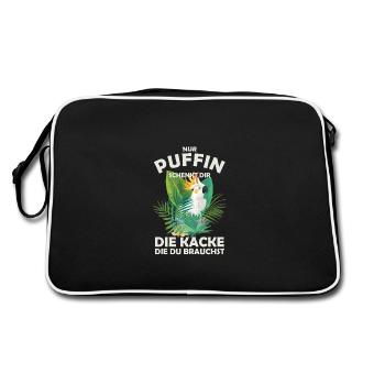 Nur Puffin Schenkt dir die Kacke die du brauchst - Retro Tasche - Schwarz/Weiß - Hinten