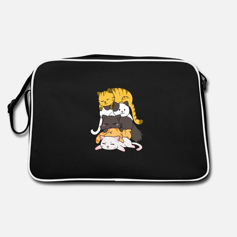 Cute Kitty Stack Anime Cats Kawaii Cat - Retro Bag - black/white