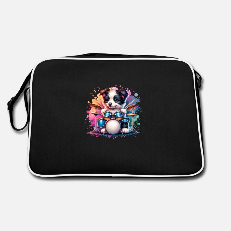 Cool Border Collie Drummer Performance Retro Bag