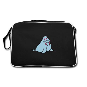 seehund verliebt - Retro Tasche - Schwarz/Weiß - Hinten