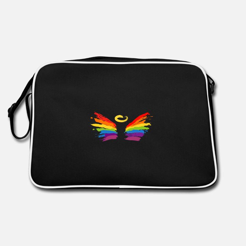 Gemaltes Engel-Design in Regenbogenfarben - Retro Tasche - Schwarz/Weiß