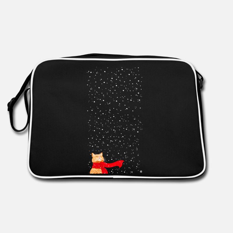 Schneekatze getigert (lang) - Retro Tasche - Schwarz/Weiß