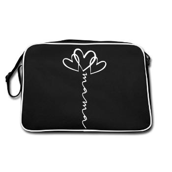 Mama Schrift Herz Blume - Retro Tasche - Schwarz/Weiß - Hinten