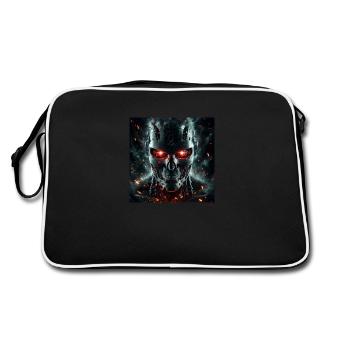 Cyborg with red eyes, fire and sparks - Retro Bag - black/white - Back