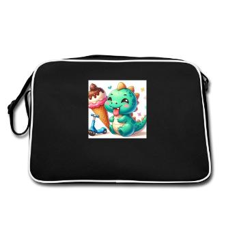 Dino vert avec cornet de crème glacée et rouleau - Sac Retro - noir/blanc - Dos