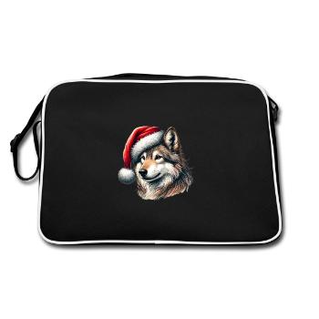 Howling Wolf with Santa Hat - Retro Bag - black/white - Back