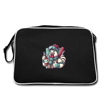 Ski Party Hahn Daumen hoch Design - Retro Tasche - Schwarz/Weiß - Hinten