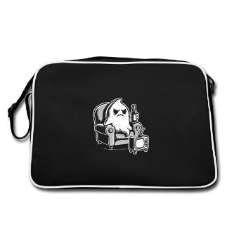 Grumpy Ghost Watching TV Cartoon - Retro Bag - black/white - Back