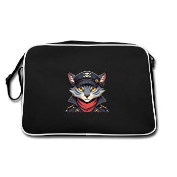 Fierce Pirate Cat in Skull Hoodie - Retro Bag - black/white - Back