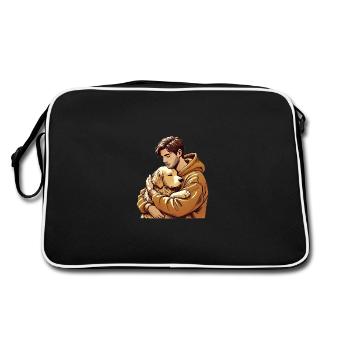 Heartfelt Hug Man and Dog Illustration - Retro Bag - black/white - Back