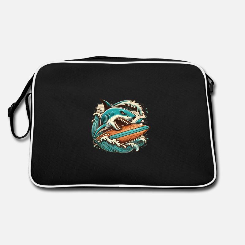 Wildes Hai-Surf-Abenteuer - Retro Tasche - Schwarz/Weiß