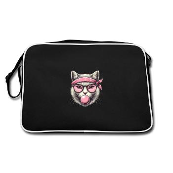 Cool Cat with Pink Bandana Glasses - Retro Bag - black/white - Back