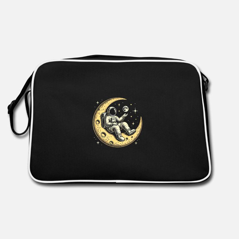 Chill Astronaut on Crescent Moon - Retro Tasche - Schwarz/Weiß