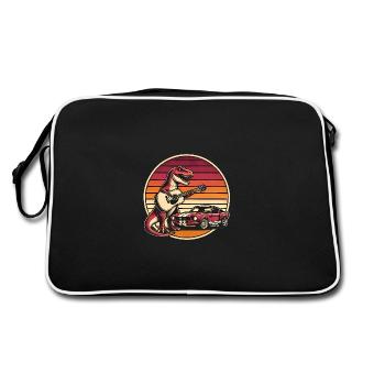 Retro TRex Gitarrist mit Sportwagen - Retro Tasche - Schwarz/Weiß - Hinten