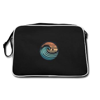 Vintage Ocean Wave Sonnenuntergang Abzeichen - Retro Tasche - Schwarz/Weiß - Hinten