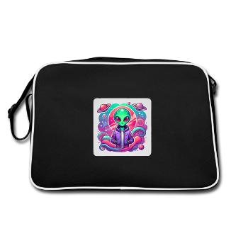 Kosmischer außerirdischer Reisender Illustration - Retro Tasche - Schwarz/Weiß - Hinten