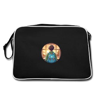 Étudiant au coucher du soleil avec badge de sac à dos - Sac Retro - noir/blanc - Dos