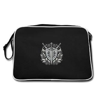 Schild und Schwerter Wappendesign - Retro Tasche - Schwarz/Weiß - Hinten