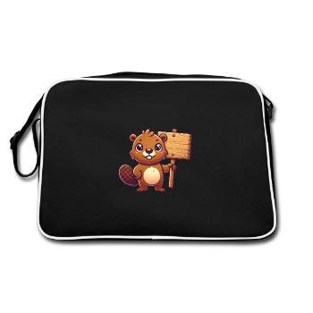 Entzückender Biber mit leerem Schild-Design - Retro Tasche - Schwarz/Weiß - Hinten