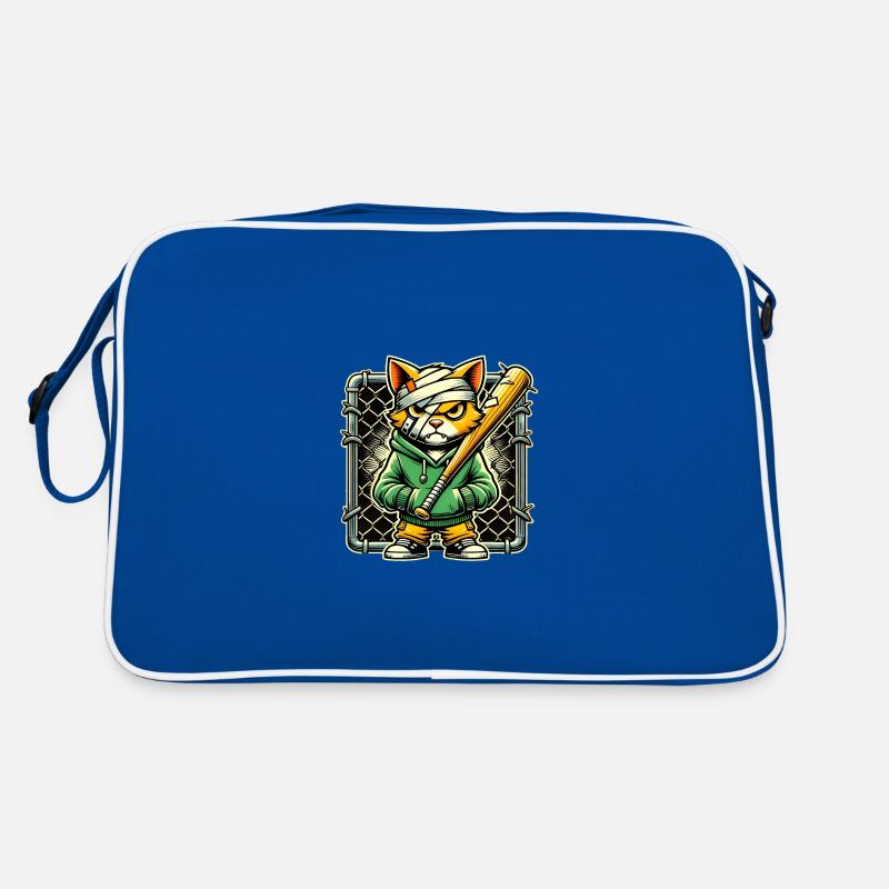 Fierce Cat with Bat Graphic Design Retro Bag