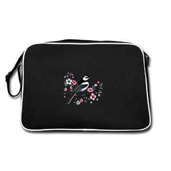 Chicadée sur le dessin d’une branche fleurie - Sac Retro - noir/blanc - Dos