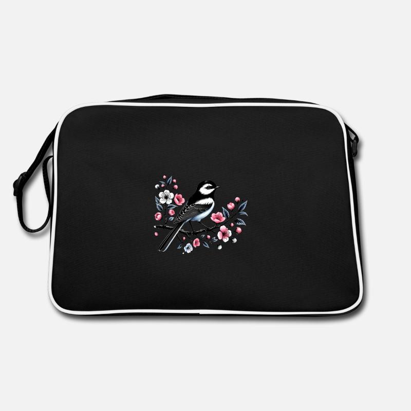 Chicadee auf blühendem Ast Design Retro Tasche