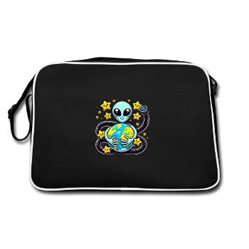 Funny Alien Holding Earth Design - Retro Bag - black/white - Back