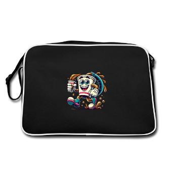 Funny Coffee Cup Cartoon Splash - Retro Bag - black/white - Back