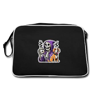 Skeleton Coffee Lover with Dog - Retro Bag - black/white - Back