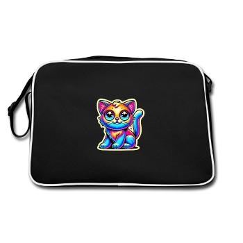 Neon Glow Crazy Cat Design - Sac Retro - noir/blanc - Dos