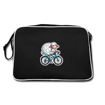 Happy Sheep Riding Bike Cartoon - Retro Bag - black/white - Back