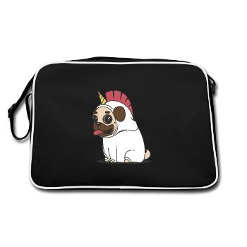 pug einhorn unicorn - Retro Tasche - Schwarz/Weiß - Hinten