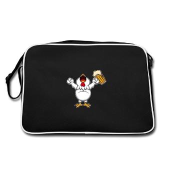 Nutztiere trinken Bier Kuhschwein Huhn und Bier - Retro Tasche - Schwarz/Weiß - Hinten