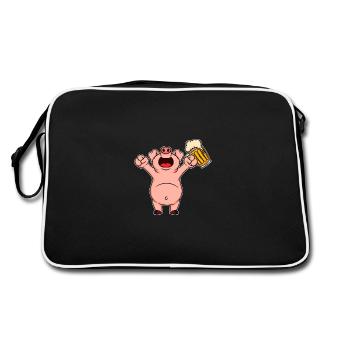 Nutztiere trinken Bier Kuhschwein Huhn und Bier - Retro Tasche - Schwarz/Weiß - Hinten