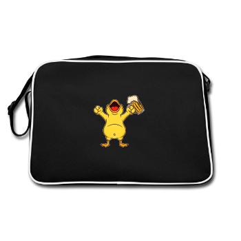 Nutztiere trinken Bier Kuhschwein Huhn und Bier - Retro Tasche - Schwarz/Weiß - Hinten