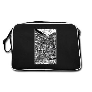 Complex scene of village in ink - Retro Bag - black/white - Back